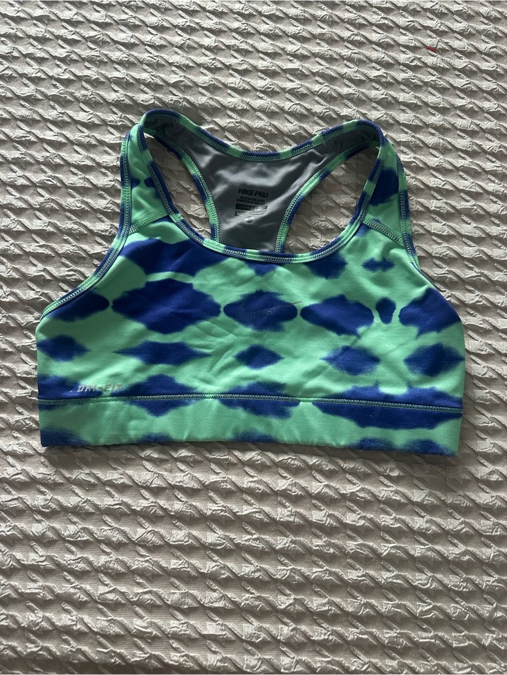 Nike Green and Blue Patterned Racerback Sports Bra